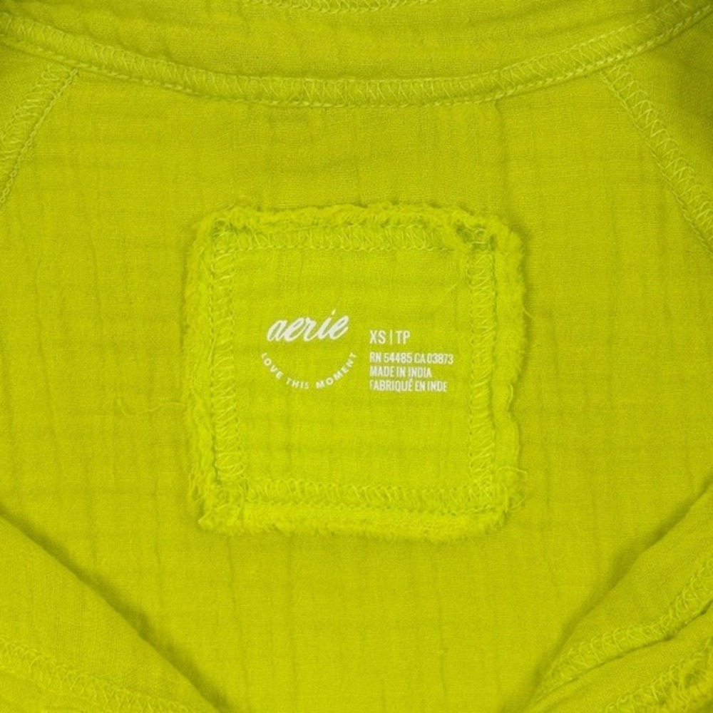 Aerie Gauzy Coverup Shirt Size XS Lime Slush Neon Cotton Beachy Resort Vacation - Picture 6 of 7